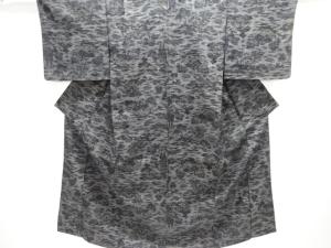 アンティーク　家屋模様織出し手織り真綿小千谷紬単衣着物